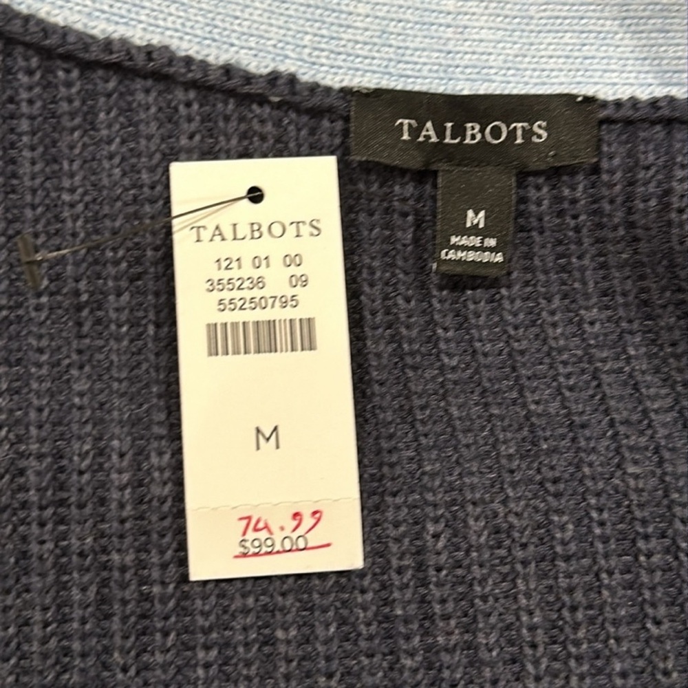 Talbots Pima Cotton Colorblock Shaker Stitch Button Front Knit Cardigan Size M - Picture 7 of 9
